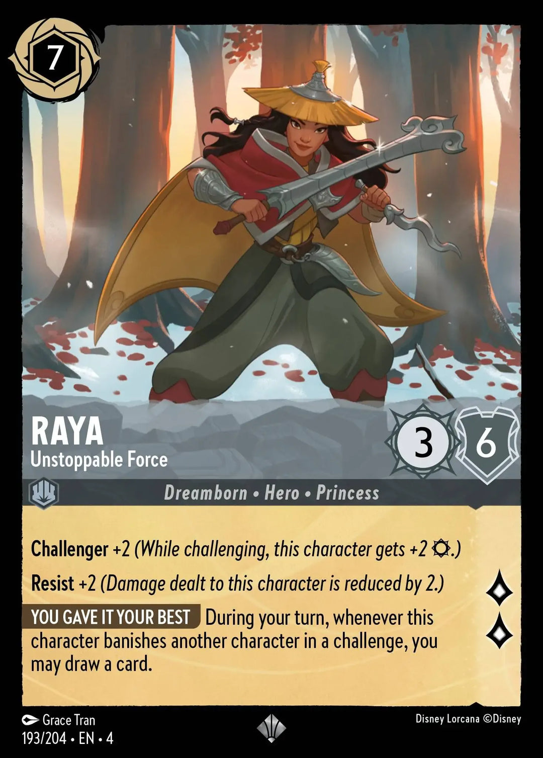 Disney Lorcana - 4URS - 193 - Raya - Unstoppable Force - Singles - Ursula's Return
