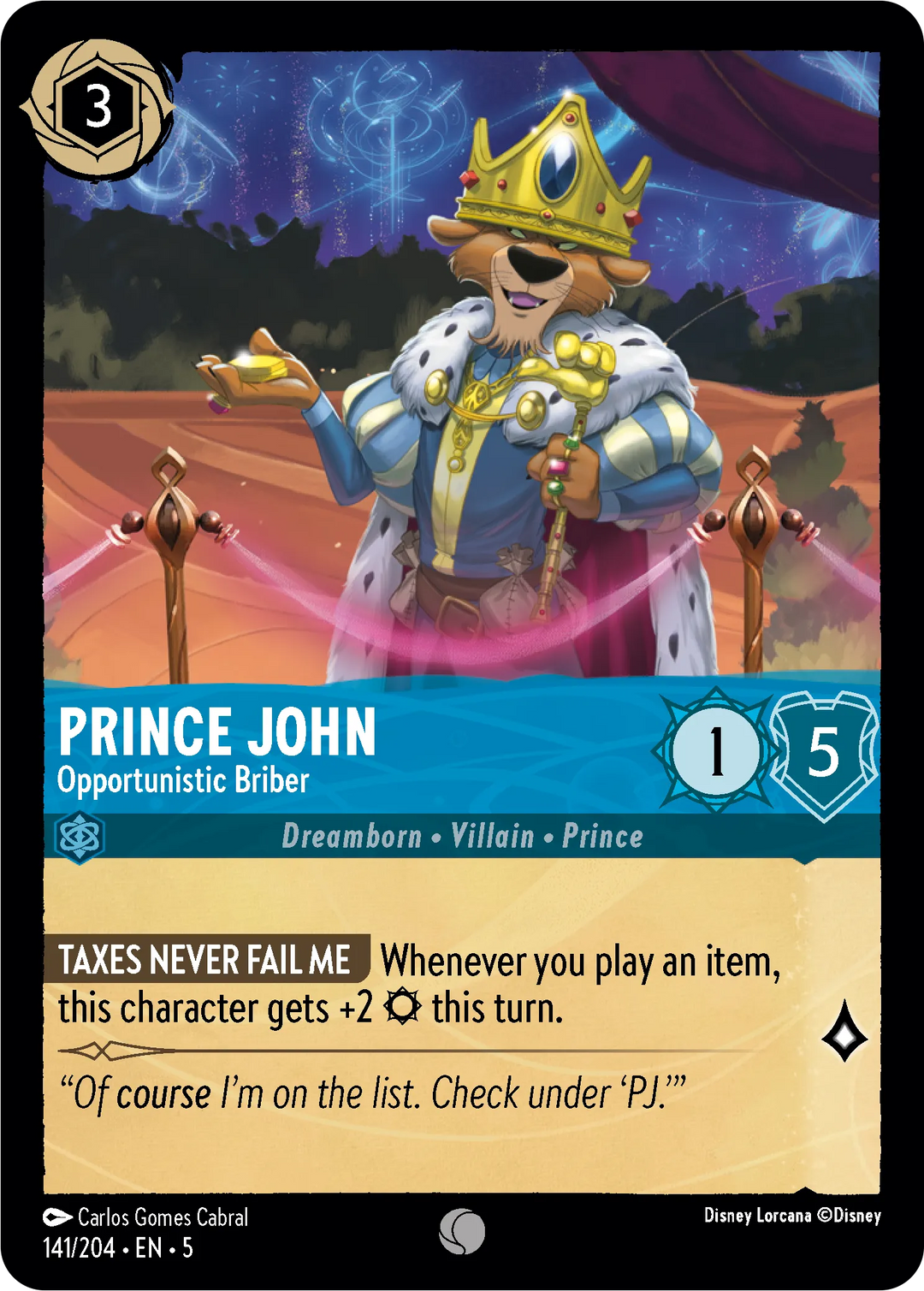 Disney Lorcana - 5SSK - 141 - Prince John - Opportunistic Briber - Singles - Shimmering Skies
