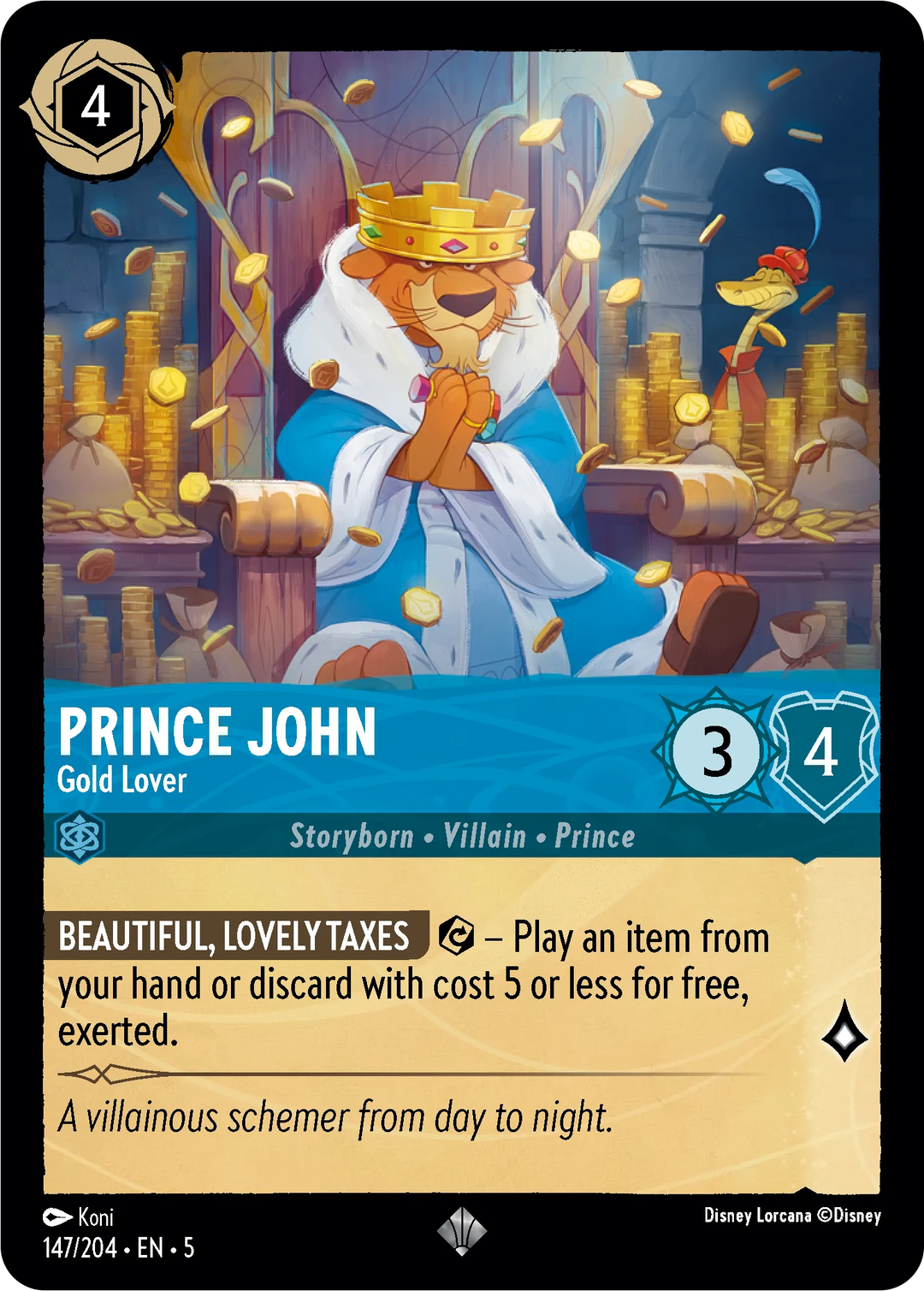 Disney Lorcana - 5SSK - 147 - Prince John - Gold Lover - Foil - Singles - Shimmering Skies