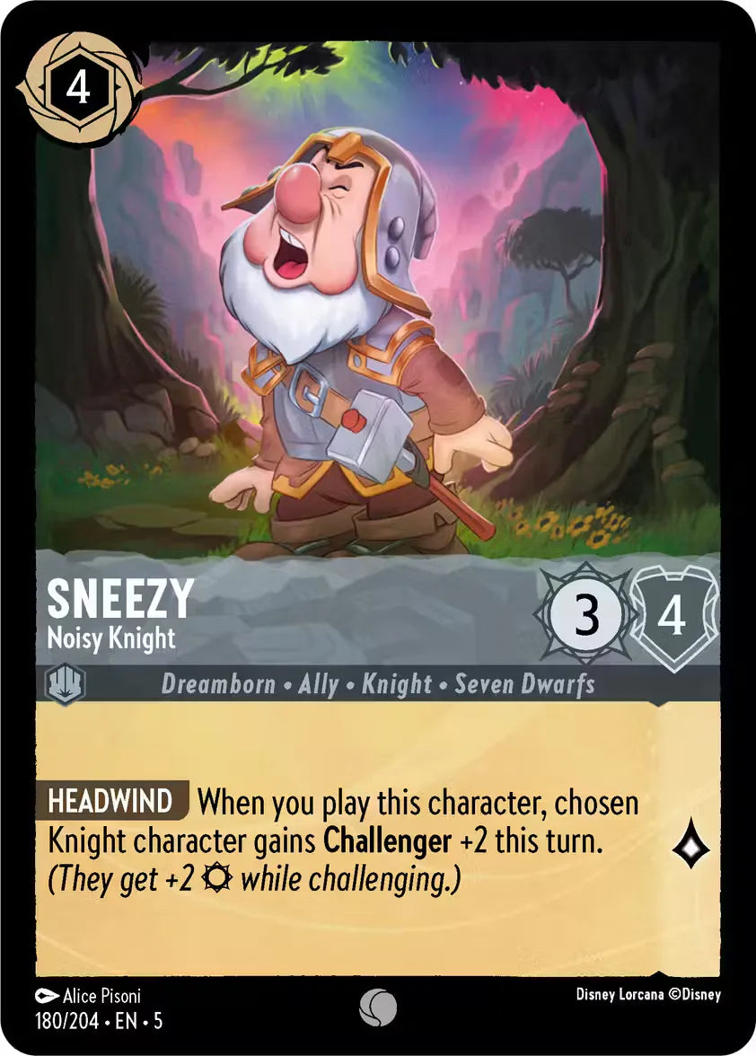 Disney Lorcana - 5SSK - 180 - Sneezy - Noisy Knight - Singles - Shimmering Skies