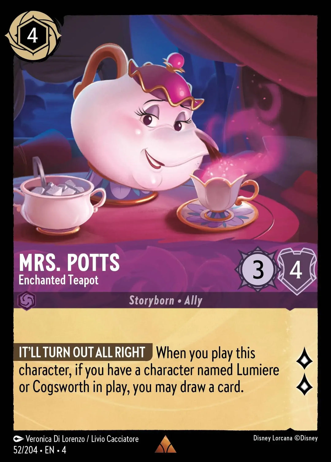 Disney Lorcana - 4URS - 052 - Mrs. Potts - Enchanted Teapot - Singles - Ursula's Return