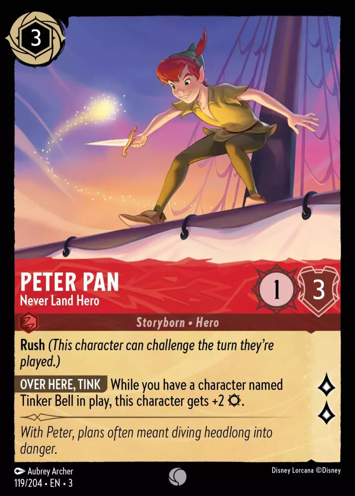 Disney Lorcana - 3INK - 119 - Peter Pan - Never Land Hero - Singles - Into the Inklands